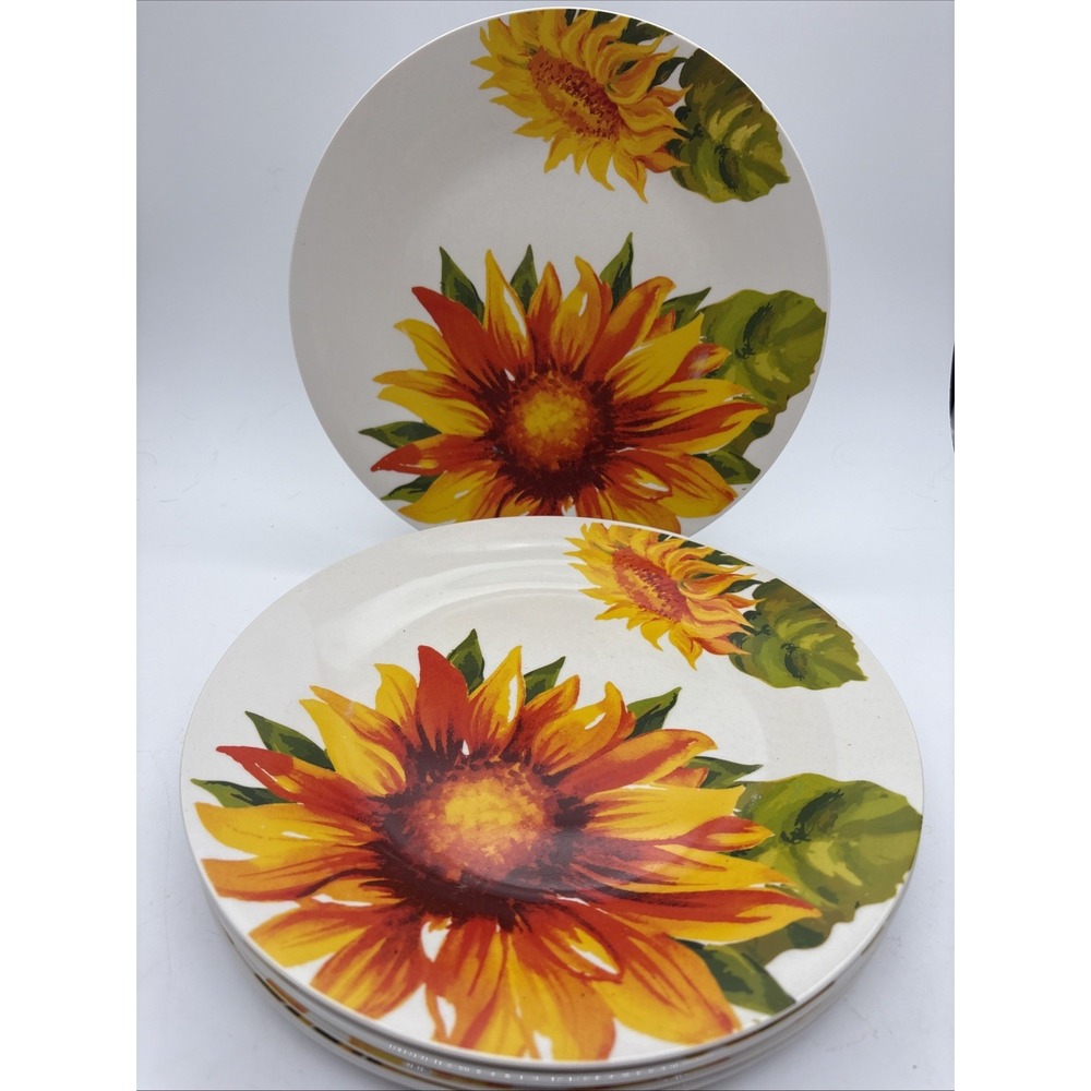 Sunflower By Royal Norfolk Stoneware Dinner Plates Set Of 5 Bright Flowers